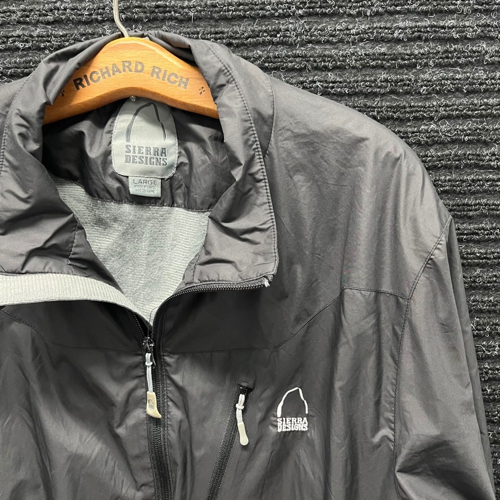 Sierra Designs Kenosha Windbreaker Jacket Mens Large Gray Full Zip Hiking Coat